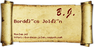 Bordács Jolán névjegykártya